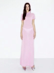 MUSERA Y2K Hooded Knit Maxi Sweater Dress Summer Pastel - Pink - View 4