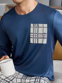 CoupledUp Men's Casual Plaid 2pcs Home Clothes Set, Fall Clothes - Multicolor - View 8