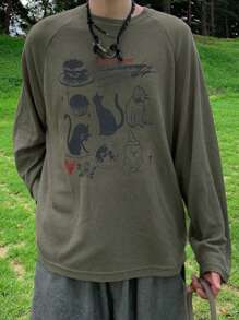 DAZY Casual T-shirt voor heren met ronde hals en lange mouwen en letterprint, dagelijkse herfstkleding
