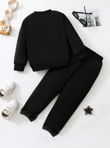 SHEIN GraphicGems Young Boy Spider Print Crew Neck Sweatshirt And Sweatpants Casual Outfit, Spring Autumn Chic Outfits For Autumn/Winter