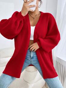 SHEIN EZwear Women's Spring Fashionable Drop Shoulder Ribbed Knit Duster Cardigan,Long Sleeve Tops In Fall/Winter