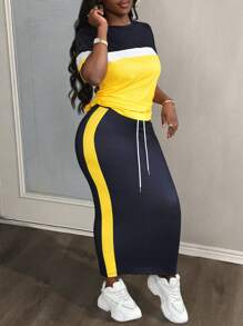 Slaydiva Women's Color Block Casual Two-Piece Set - Multicolor - View 1