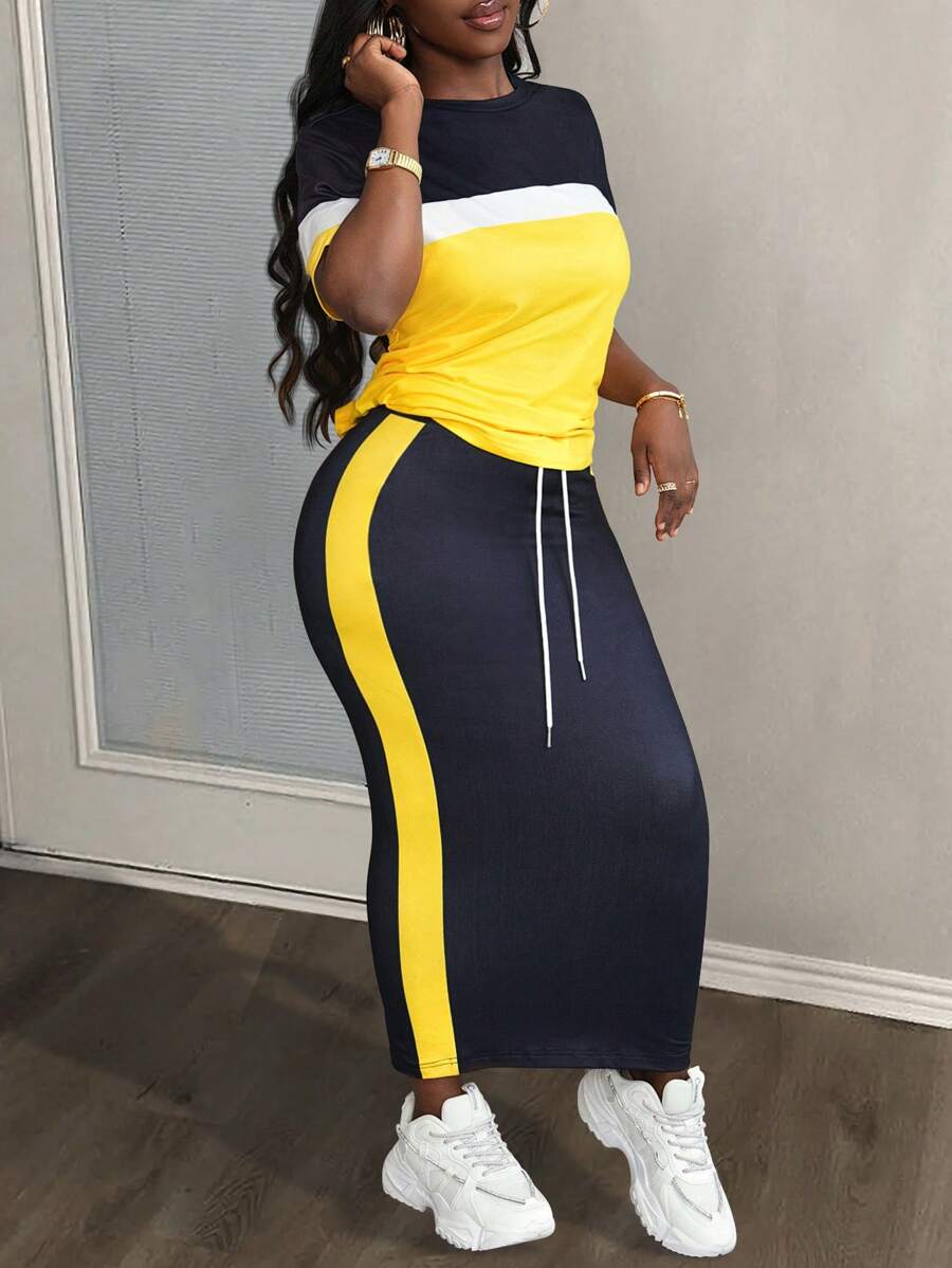 Slaydiva Women's Color Block Casual Two-Piece Set - Multicolor - View 1