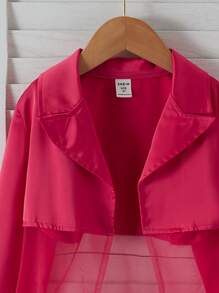 Chaqueta de manga larga con cuello rojo, dobladillo de malla, linda y juguetona, moda nueva para niñas jóvenes, conjunto a juego diario regular mamá e hija (2 piezas se venden por separado)