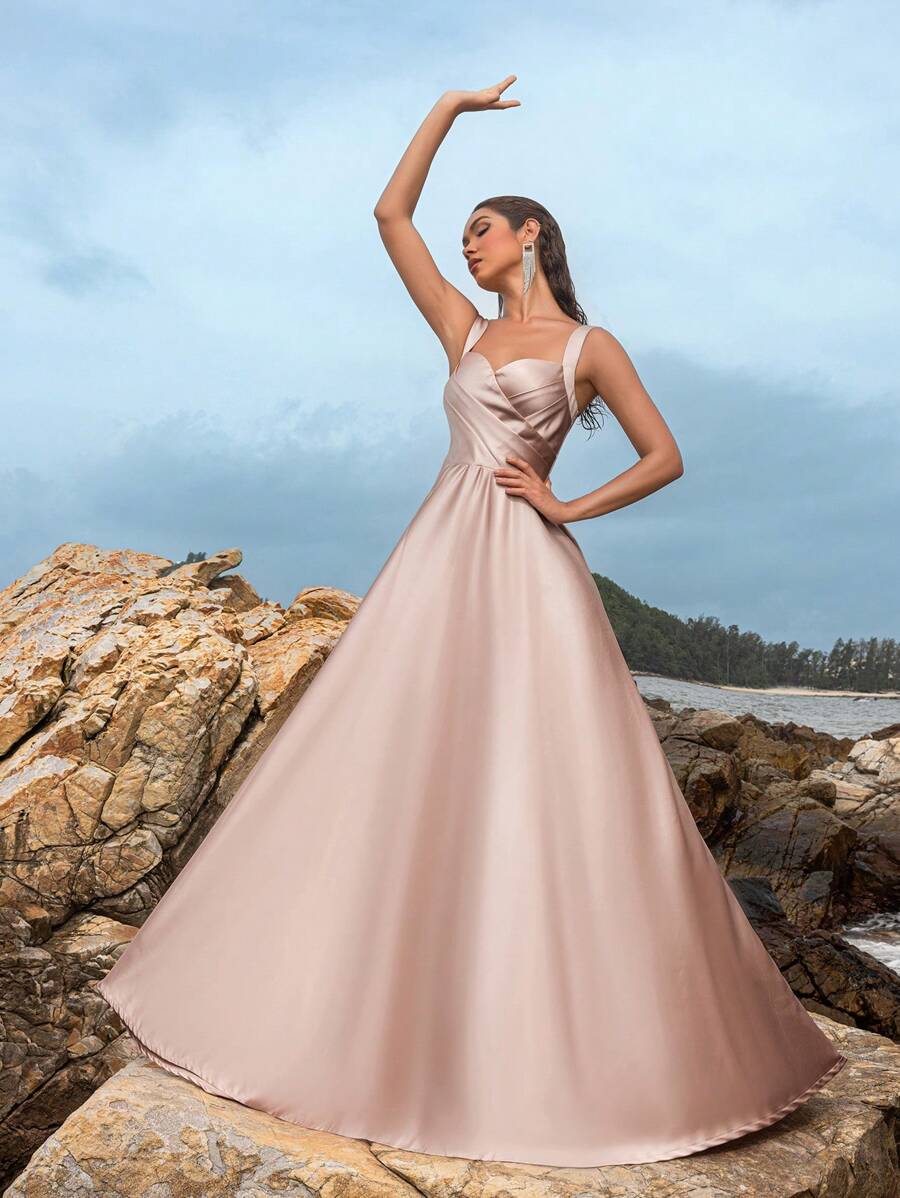 Satin rygglös knytband halterneck formell klänning, elegant formell aftonklänning lämplig för bröllopsgäster, examensceremonier, galor och andra formella tillfällen