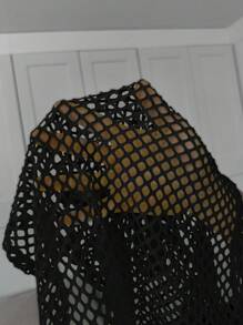 SHEIN Tween Girl 运动街头服饰针织网眼透气圆领短袖上衣 - 黑色 - 查看 5