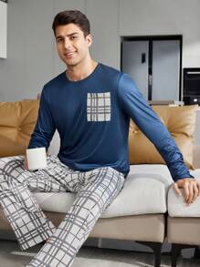 CoupledUp Men's Casual Plaid 2pcs Home Clothes Set, Fall Clothes - Multicolor - View 4