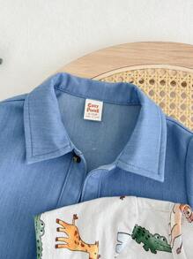 Cozy Pixies 3 件套男婴卡通动物图案针织柔软圆领套头衫、马球领开衫和休闲短裤套装 - 淺藍色 - 查看 5