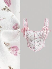 SHEIN MOD 女士花卉印花梦幻背心 - 粉色 - 查看 1