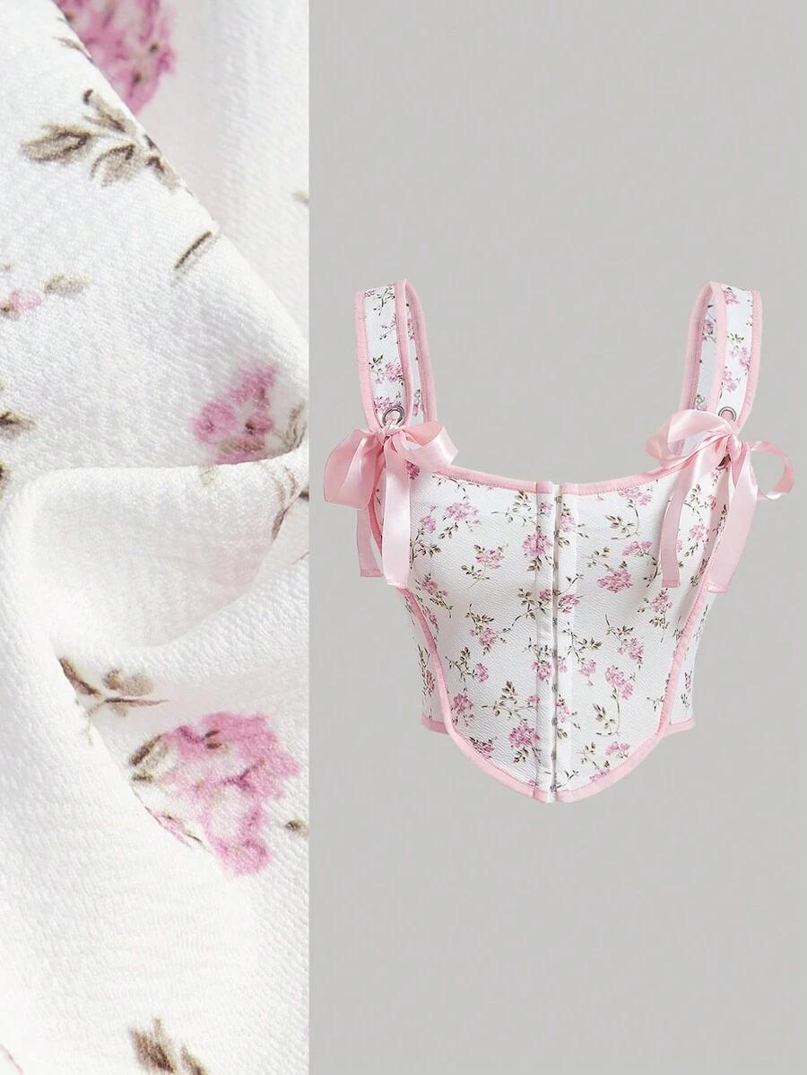 SHEIN MOD 女士花卉印花梦幻背心 - 粉色 - 查看 1