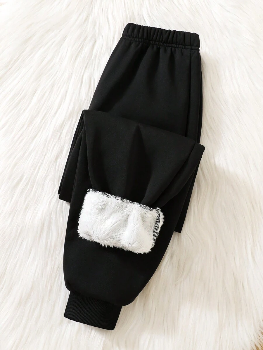 SHEIN Tween Boys Winter Basics All-Match Casual Plush Sweatpants