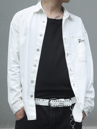 Manfinity Roughcore Plus size herr vår & höst brevtryck Lös Casual jeansskjorta