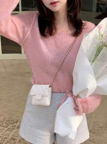 DAZY Women Round Neck Lightweight Sweater Fall - Pink - View 9