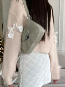 DAZY 女式蝴蝶结休闲短款毛衣秋季 - 米色 - 查看 5