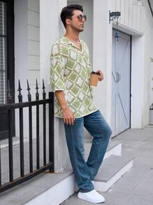 Manfinity Homme Suéter casual de uso diario para hombres con cuello de polo y manga media