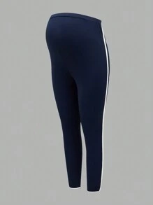 SHEIN سراويل ضيقة للأمهات طول الكاحل بخصر عالٍ قابل للتعديل، طرف منحني مع ربط تباين - متعدد الألوان - مشاهدة 5