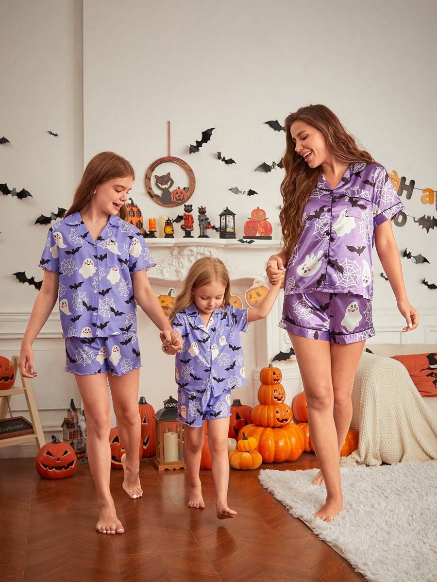 SHEIN 2pcs Purple Summer Cute Family Matching Mommy And Me - Purple - View 1