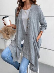 prairielle prairielle Women's Button Up Long Sleeve Simple Solid Color Loose Casual Cardigan Fall Cloth For Women - Grey - View 4