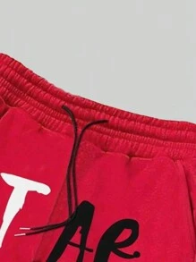 Manfinity Homme Plus Size Men's Letter & Pentagram Print Drawstring Waist Flared Casual Sweatpants