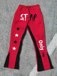 Manfinity Homme Plus Size Men's Letter & Pentagram Print Drawstring Waist Flared Casual Sweatpants