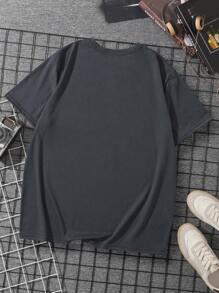 Manfinity Dauomo 男士休闲卡通人物印花短袖圆领 T 恤，夏季 - 深灰色 - 查看 2