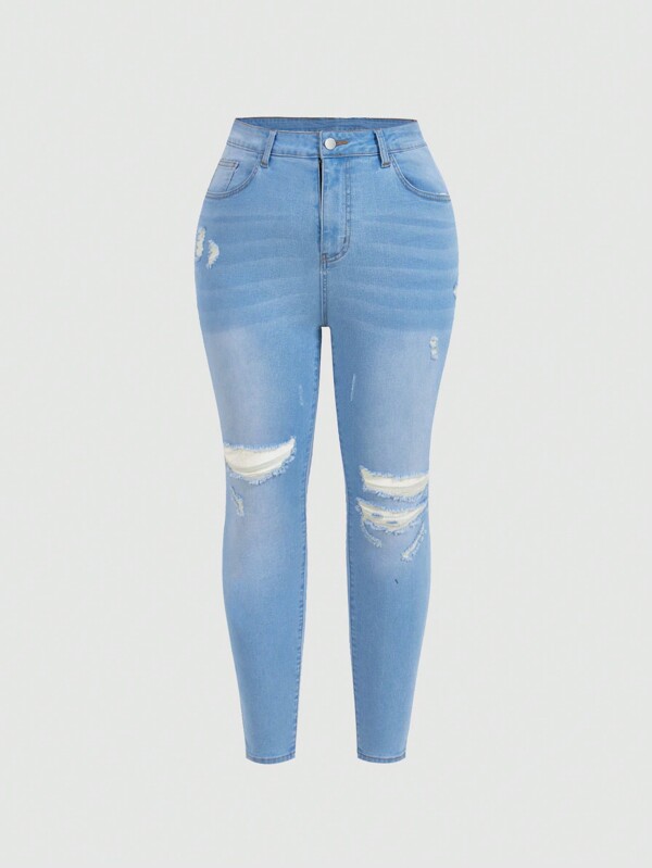 SHEIN MOD Große Größen Lässig zerrissene Skinny-Fit Denim