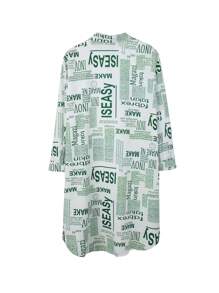 SHEIN LUNE Plus Size Turn-Down Collar Front Button Full Print Casual Dress - Green - View 2