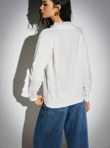 Poéselle 女士纽扣装饰秋冬休闲插肩袖白色毛衣，复古可爱，适合生日和婚礼穿着。 - 杏色 - 查看 4