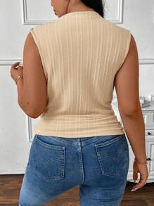 SHEIN Frenchy Top de punto de cuello alto con textura tipo cable en talla grande - Albaricoque - Ver 2