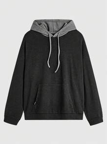 Manfinity VCAY Sudadera con capucha de tejido de punto jaspeado y parches casual para hombres de talla grande, apta para otoño e invierno