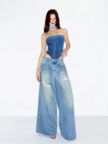 MUSERA Y2K High Cut Bandeau Bodysuit, Sexy Club Spring Summer Vacation Elegant