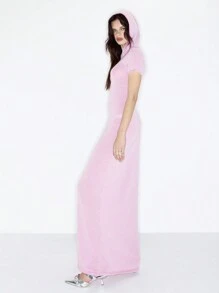 MUSERA Y2K Hooded Knit Maxi Sweater Dress Summer Pastel - Pink - View 3