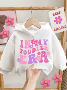 SHEIN Leap Crew Baby Girl Soft Graphic Letter Print Sweatshirt, Cute Pink Design, Back To School, Suitable For Autumn/Winter - White - View 1