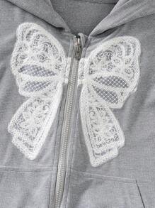 青少年女孩时尚蝴蝶结休闲日常连帽夹克 - 灰色 - 查看 5