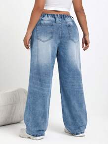 SHEIN EZwear Plus Size Casual Distressed Straight Leg Jeans
