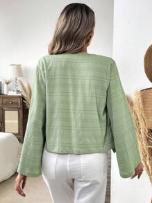 SHEIN VCAY Casual Solid Color Woven Loose Fit Long Sleeve Women Blouse