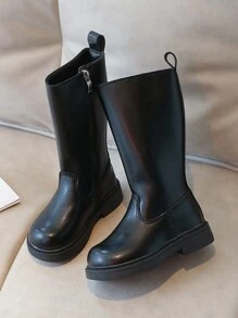 Baby Black Boots Girls Shoes Side Zipper Fashionable And Comfortable Long Boots Micro Velvet Style Fashion Boots New Style Children's Boots