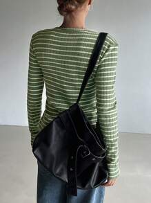 DAZY Women's Casual Striped Thermal Lined Warm T-Shirt, Autumn/Winter,Back To School Clothes Long Sleeve Women Tops,Fall Women Clothes - Army Green - View 2