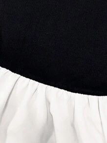 INAWLY 女士长袖修身优雅甜美时尚迷你连衣裙 - 黑與白 - 查看 6