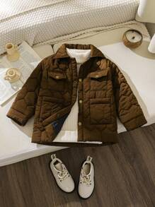 SHEIN Fashionable Retro Style Toddler Young Girl Straight Padded Coat - Brown - View 1