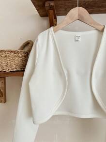 SHEIN Tween Girl Commuting Casual Solid Color Long Sleeve Cropped Knit Cardigan, Spring/Summer,In Fall/Winter