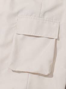 2pcs Teen Boy Street Style Digital Fire Letter Print T-Shirt And 3D Pocket Design Long Pants Set, For Halloween Party - Beige - View 5