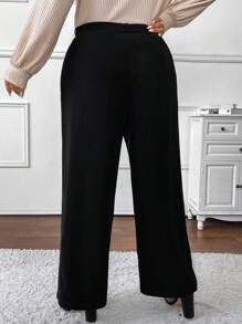 SHEIN Frenchy Plus Size Women Fall Airport, Business Casual Woman, Solid Color Casual Pants With Pockets And Buttons - Black - View 6