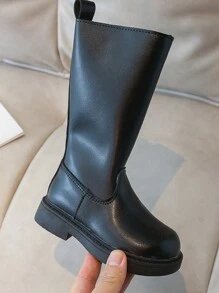 Baby Black Boots Girls Shoes Side Zipper Fashionable And Comfortable Long Boots Micro Velvet Style Fashion Boots New Style Children's Boots