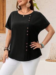 EMERY ROSE Áo cánh tay ngắn màu đen mùa hè cỡ lớn cho nữ - màu đen - Xem 5