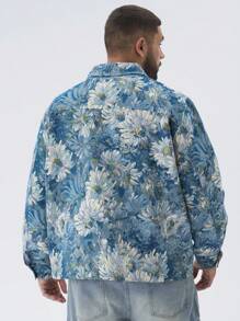 Manfinity VCAY Plus Size Men's Jacquard Weave Loose Drop Shoulder Long Sleeve Jacket, Suitable For Autumn & Winter