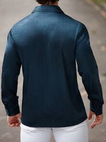 Manfinity Homme Men's Solid Color Single-Breasted Casual Everyday Shirt,Long Sleeve Shirts,Fall Men Clothes,Green Shirt - Dark Green - View 2