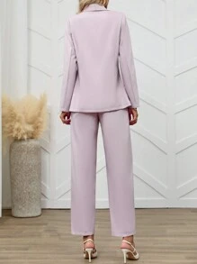 SHEIN Clasi Tailleur elegante e alla moda da donna con giacca a manica lunga con risvolto e pantaloni - Rosa antico - Visualizzare 2