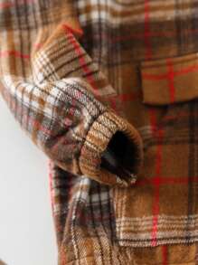 SHEIN Big Boy Casual Plaid Print Hooded Jacket