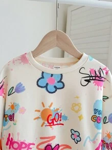 Sudadera casual de cuello redondo de punto con ajuste holgado para niña joven